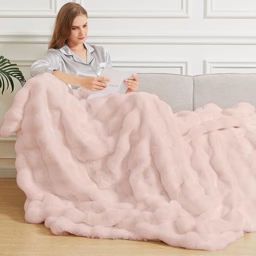 ORINOVA Pink Cozy Faux Fur Twin Blanket for Living Room Bedroom 60x80 Thick Ultra Soft Fuzzy Throw Blanket Fluffy Furry Bed Comforter Home Gifts 860 GSM by ORINOVA