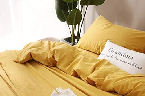 F.Y.Dreams 100% Washed Cotton Duvet Cover for Weighted Blanket 80x87 inches with 16 Ties, Zipper on Long Side/Yellow/Just Duvet Cover - Image 5