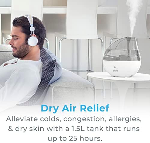 Pure Enrichment MistAire Silver Ultrasonic Cool Mist Humidifier for Bedroom, Office, Nursery & Indoor Plants - Lasts Up to 25 Hours, Whisper-Quiet Operation, Optional Night Light, & Auto Shut-Off - Image 2