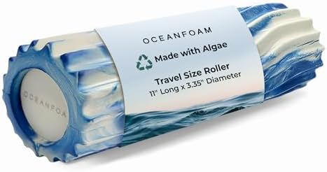 Oceanfoam Ripple Travel Foam Roller (11" x 3.35") Firm Mini Foam Roller for Physical Therapy, Deep Tissue Massage, Back Pain - High Density, Ergonomic Wave Textured - Yoga, Exercise (Royal Marbled) by Oceanfoam