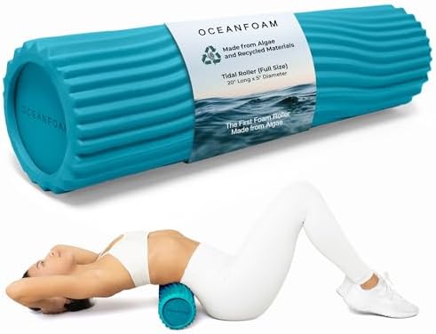 Oceanfoam Tidal Roller - Miami Blue - Muscle Massage Foam Roller for Back Pain & Stretching - Firm and Ergonomic Wide Wave Textured - Yoga, Athletics, & Wellness - Full Size, 20" x 5" - Image 2