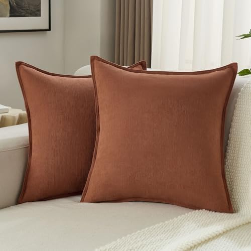 FUTEI Pack of 2 Chenille Throw Pillow Covers 24x24 Inch, Rust by FUTEI