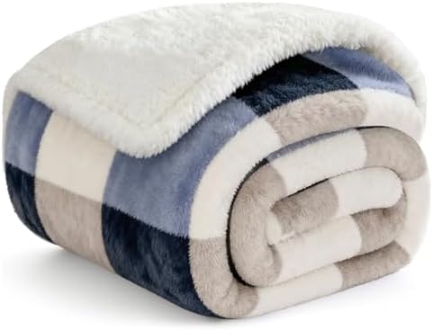 Gracelife Sherpa Fleece Throw Blanket for Couch, Fluffy Plush Warm Fuzzy Blanket for Women and Men, Cozy Thick Soft Twin Blanket for Bed, Gray-Soft Blue, 50x60 Inches by Gracelife