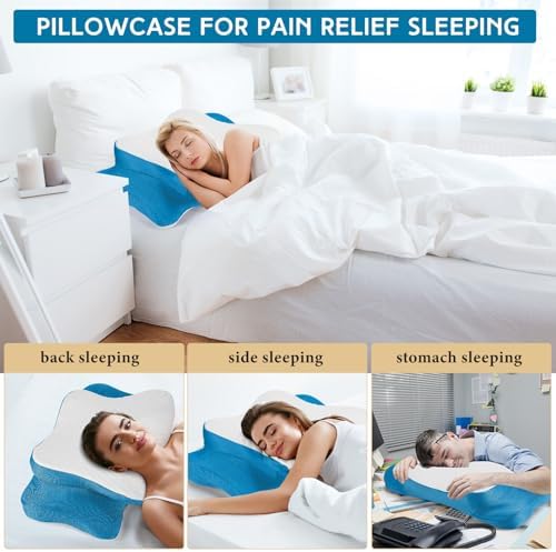 HunnmingRe Pillow Case for Cervical Neck, White, Blue, Queen Size - Image 5
