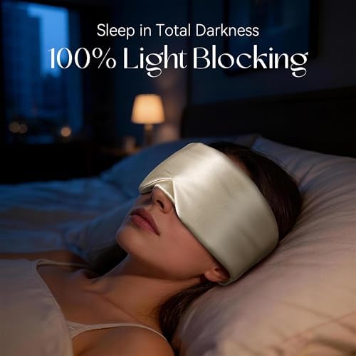 Silk Sleep Mask 22 Momme 100% Mulberry Silk & 3.5cm Silk Hairband Set for Side Sleeper Women Men,Light Blocking Nose Pad, Adjustable Silent Strap,Eye Mask fo Home & Travel Use (Khaki) - Image 3