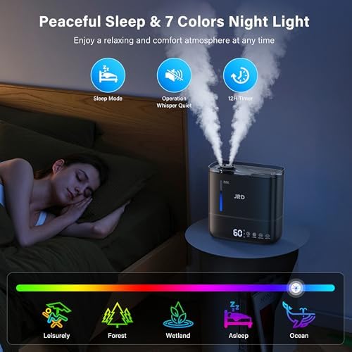 JRD Top Fill 4L Humidifiers for Bedroom, Cool Mist Humidifiers for Large Room, 40H Runtime, 360° Nozzle, Essential Oil Diffuser, Ultrasonic Humidifier for Home Baby Plants-Black - Image 5