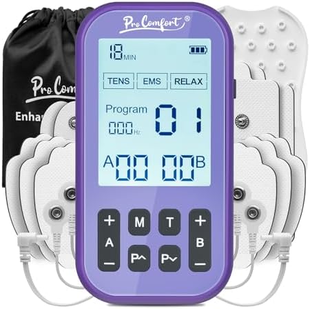 3-in-1 TENS Unit Muscle Stimulator 60 Modes Machine Dual Channel Rechargeable EMS Unit Massager with 10 Pads Electronic Massager for Pain Relief, Back, Sciatica, Neck, Shoulder, Hip, Elbow, Muscle by ProComfort