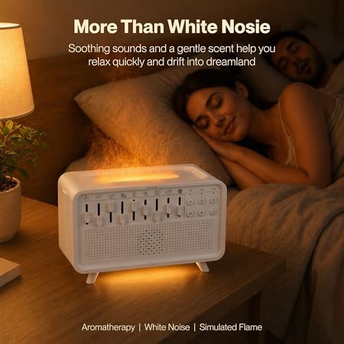White Noise Machine with 8 Mixable Nature Sounds, Flame Light & Aroma Diffuser – Desktop Sound Machine for Sleep, Office, Yoga & Meditation, with Timer, Bluetooth & USB Power - Image 2