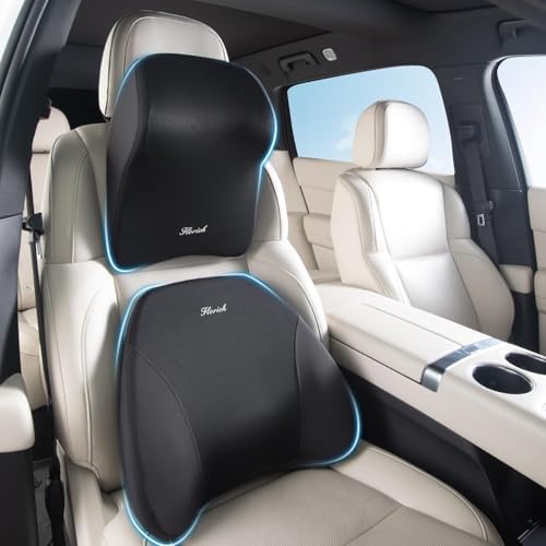 FLORICH Upgrade Lumbar Support and Car Neck Pillow, Back Support and Headrest Pillow for Car Seat Driver, Memory Foam Back Neck Support Pillow and Car Seat Lumbar Support for Car Office Chair - Black by FLORICH
