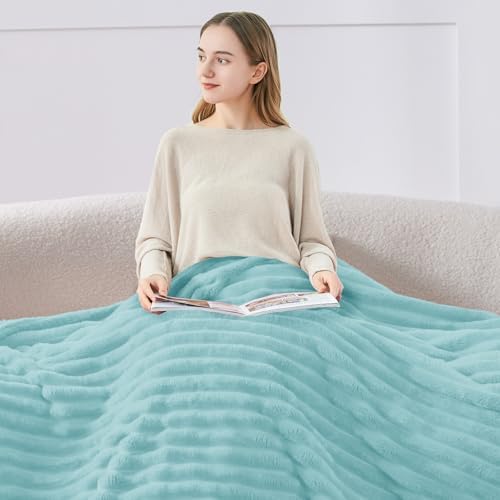 BEDELITE Ribbed Twin Blanket for Couch & Bed, Cloud Blue, 60"x80" - Image 3