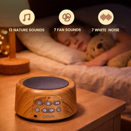 Douni Sleep Sound Machine - White Noise Machine with 27 Soothing Sounds for Sleeping & Relaxation, Timer Settings,Sleep Therapy for Families, Home,Office,Travel.Wood Grain - Image 4