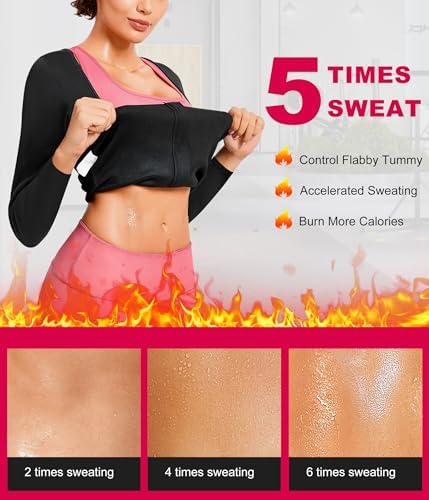 Gotoly Women Waist Trainer Hot Neoprene Shirt Sauna Suit Sweat Body Shaper Jacket Top Zipper Long Sleeve - Image 5