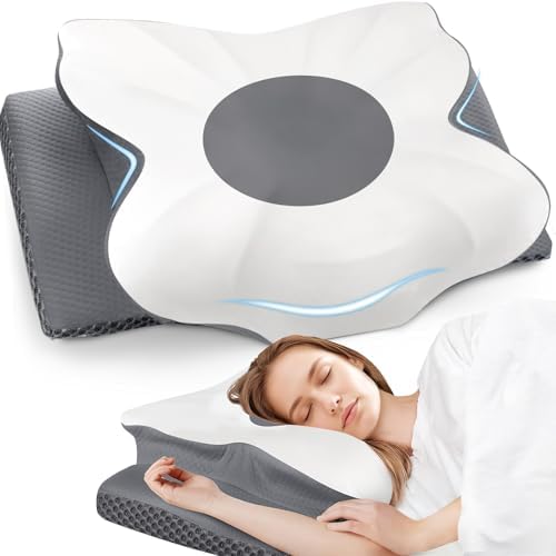 Memory Foam Bed Pillow – Contour Support Pillow for Side & Back Sleepers, Soft Ergonomic Design, Cooling Breathable Cover, Removable Washable Case, King Size, Grey by Unknown
