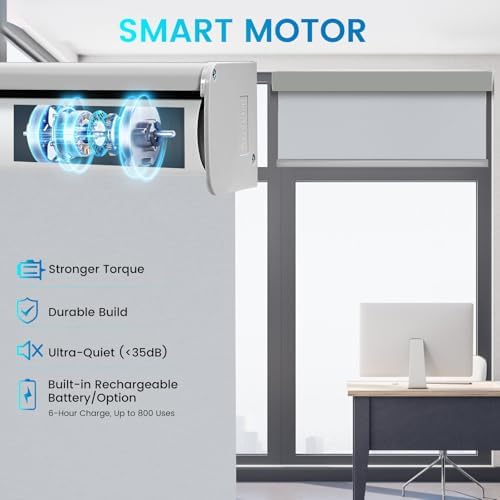Motorized 100% Blackout Roller Shades – Custom Smart Blinds with Remote, Rechargeable Battery or Plug-in Motor, Tuya WiFi Optional, Home & Office Automatic Window Shades (Olive Gray/CH9443) - Image 3