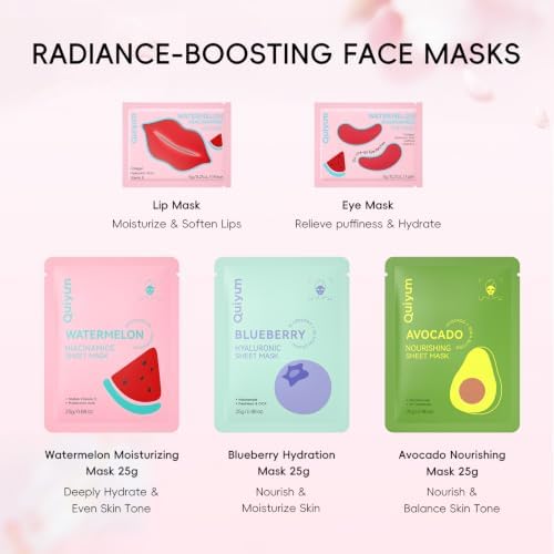QUIYUM 32pc Fruit Mask Set, 3-in-1 Face Eye Lip Care Kits for Women & Teens - Image 2