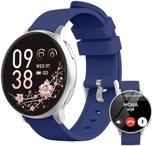 Smart Watch for Men Women Fitness Tracker with 100+ Sport Modes,Activity Trackers for iOS/Android Waterproof/Heart Rate/Sleep/Steps Monitor/Pedometer Monitor Monitor (Silver+Blue) by Unknown