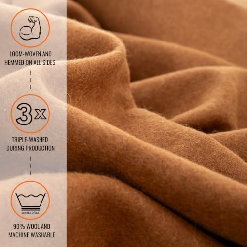 Arcturus Tahoe Wool Bed Blanket | Soft, Breathable Wool Blanket for Year-Round Comfort - Queen Size (90"x 108") | Thick & Washable (Camel) - Image 2