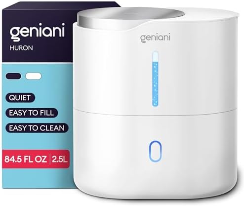 Top Fill Humidifier with Essential Oil Diffuser 2.5L for Home, Baby, Bedroom, Large Room & Indoor Plants, Small Cool Mist Air Humidifiers for Baby, Ultrasonic Quiet, Night Light (White) by GENIANI