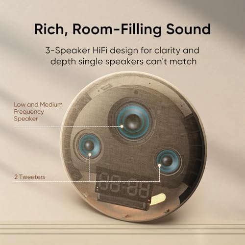 HOUSBAY Alarm Clock Sound Machine with Bluetooth Speaker - Room-Filling Sound, White Noise for Sleeping & Adult, Gentle Wake up Alarm, Cord-Free Use for Bedroom & Office, Oat Beige - Image 3