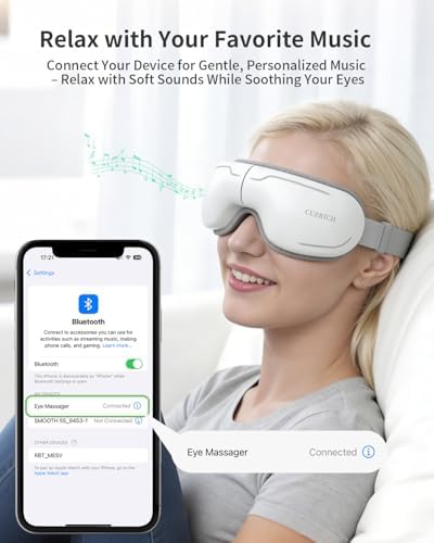Eye Massager with Heat and Compression - Classic White Heated Eye Mask with Vibration, Bluetooth Music, 6 Modes, Rechargeable 1200mAh Battery for Eye Strain, Dry Eyes, Migraines Relief - Image 7