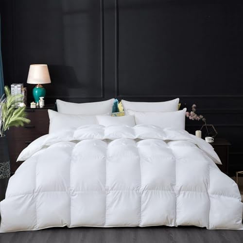 Luxurious Goose Down Feather Fiber Comforter Duvet Insert, Plain Solid Design,White 98 x 98, Premium Baffle Box 100% Egyptian Cotton, 70 oz Fill Weight,Oversize Queen by EgyptianBedding