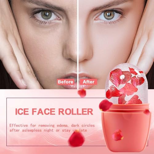 XHJRI Ice Face Roller Massager,Ice Cube Roller for Face, Eyes and Neck Naturally Conditioning and Skin Care,De-Puff Eye Bags,Reduce Migraine Pain,Reusable Massage Silicone Ice Mold (New Pink) - Image 2