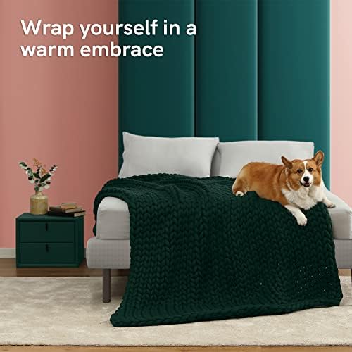 YnM Knitted Weighted Blanket, Handmade Chunky Knitted Design, Soft and Cozy, Temperature Regulating and Breathable, Machine Washable Throw for Sleep or Home Decor (Pacific Green, 80x87 Inch, 25lbs) - Image 3