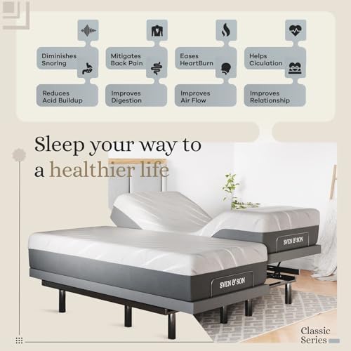 Sven & Son Classic Adjustable Bed Base, Head and Foot Lift, Massage, Under-Bed Lights, USB, Gel Memory, Zero Gravity Smart Frame - Split California King + 12 inch Memory Foam Matt (Medium) - Image 3