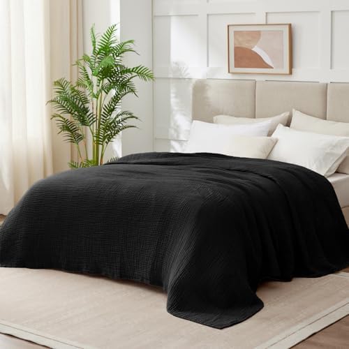 100% Cotton Muslin Blanket Large 50"x 70", 6 Layers Breathable and Lightweight Cotton Throw Blankets for Couch, Soft Cooling Summer Gauze Blanket for Adults All Season, Black - Image 6