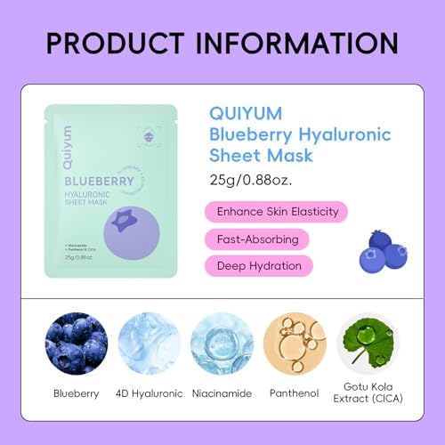 QUIYUM 14 Pack Blueberry Sheet Mask - Hydrating Facial Masks, Glow, Smoothe - Image 3