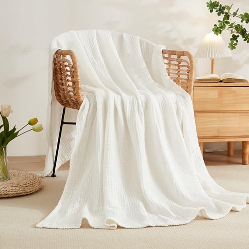 EMME Cotton Muslin Twin Blanket Breathable Gauze Soft Lightweight Adults Gifts for Women (White,60"x80") - Image 5