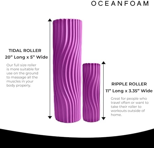 Oceanfoam Tidal Roller - Magenta - Muscle Massage Foam Roller for Back Pain & Stretching - Firm and Ergonomic Wide Wave Textured - Yoga, Athletics, & Wellness - Full Size, 20" x 5" - Image 6