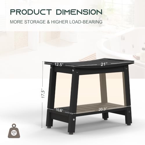Waterproof HDPE Shower Bench for Inside Shower, Shower Stool, Black - Image 2
