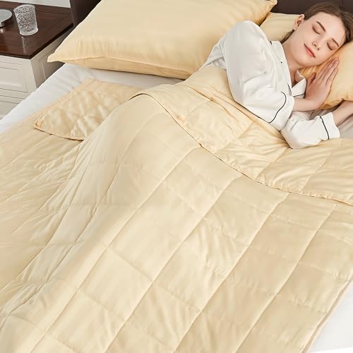 Weighted Blanket Queen Size (60"x80" 17lbs),Ultra Soft and Cozy Cooling Weighted Blanket Queen Size for Adult,Heavy Blanket with Machine Washable Soft Blanket, Beige by anfie