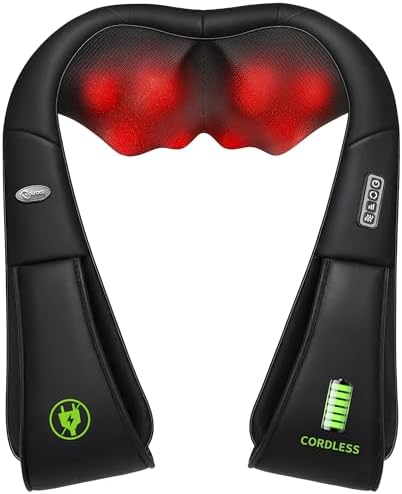cotsoco Cordless Shiatsu Neck and Shoulder Massager with Heat,Portable Massagers for Neck and Back,3D Deep Tissue Kneading Back Massager for Muscle Pain Relief,Perfect Gifts for Men and Woman by cotsoco