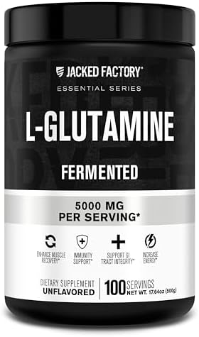 Jacked Factory L-Glutamine Powder 100 Servings - Vegan Fermented L Glutamine Supplement for Post Workout Muscle Recovery, Immunity, Digestive Health | No Artificial Filler - Unflavored by JackedFactory