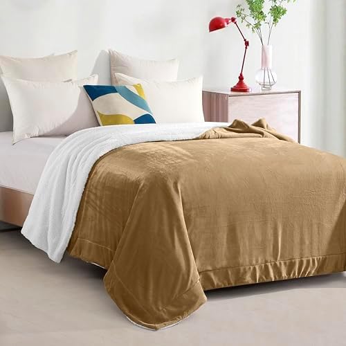 Elegant Comfort Ultra Soft Reversible Flannel Sherpa Blanket - Cozy Silky Fleece Throw for Couch, Bed - Plush Fuzzy Warm Winter Blanket for Gift, Twin XL, Taupe - Image 3