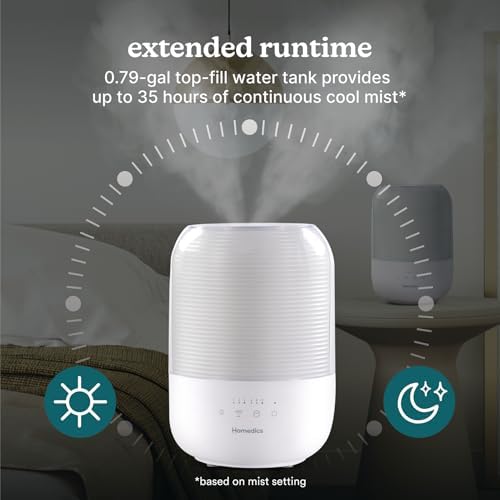 Homedics Ultrasonic Cool Mist Humidifier, Top-Fill 3L Water Tank - Image 7