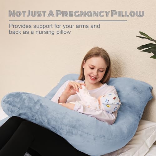 Chilling Home Pregnancy Pillows - U Shaped Maternity Pillow for Pregnant Women with Velvet Removable Cover - 55 inch Pregnancy Pillows for Sleeping - Body Pillows for Adults Full Support - Grey - Image 3