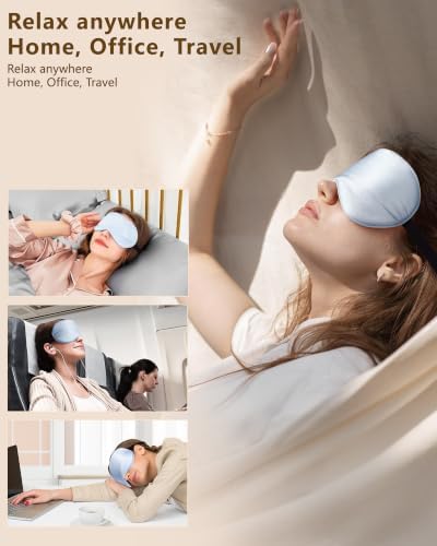 Silk Sleep Mask for Women and Men - Soft Lightweight Breathable Organic Mulberry Silk Blackout Lightproof Eye Mask with Adjustable Straps No Pressure for Travel Office Nap and Gifts (Light Blue) - Image 4