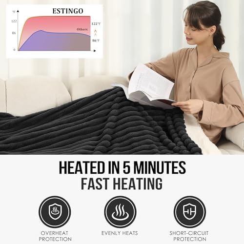 Electric Throw Blanket, Super Cozy Luxury Faux Fur & Sherpa with 5 Heating Levels & 4 Hours Auto Off, Fast Heating & Overheat Protection, 50x60 Inch Heated Throw Choice of Gift, Charcoal - Image 6