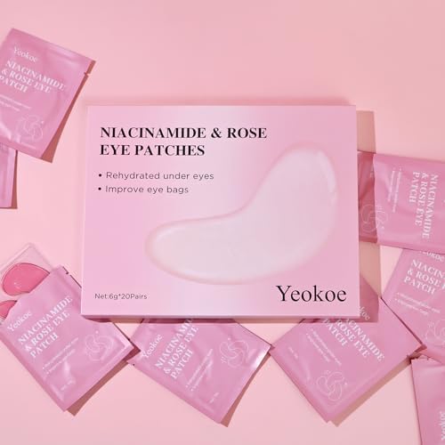 Yeokoe Under Eye Patches for Dark Circles,Puffy Eyes,20 Pairs Face Masks SkinCare With Niacinamide and Rose for Rehydrated - Image 6