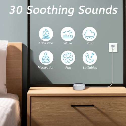 Sleep White Noise Sound Machines with 30 Soothing Sounds 3.5 mm Headphone Jack 5 Timer Settings 32 Precise Volume Memory Function Compact Design Ideal Gift - Image 2