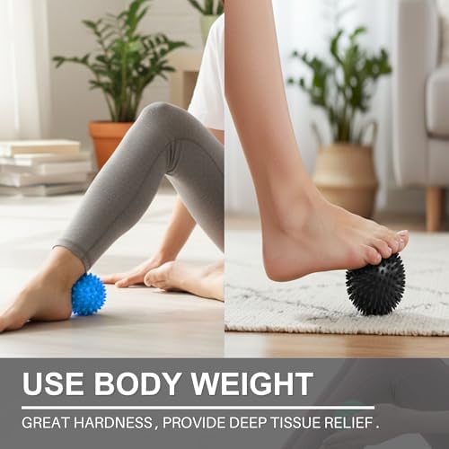 LEZER Spiky Massage Ball, Trigger Massage Point, Plantar Fasciitis, Deep Tissue Myofascial Release Tool, Foot Massager, Muscle Knot Relief, Physical Therapy, 3 in（Blue） - Image 4