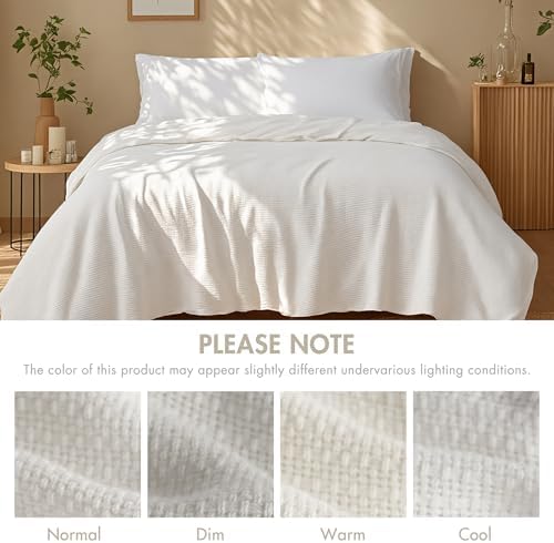 Madison Park 100% Cotton Breathable Queen Size Blanket for Bed, Cream - Image 6
