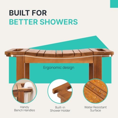 AVLORA Design 21" Premium Shower Bench with Built-in Handles - Natural - Image 5