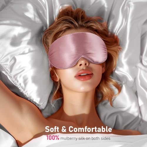 LitBear 100% 22 Momme Mulberry Silk Sleep Mask - 3D Contoured, Bean Pink - Image 3