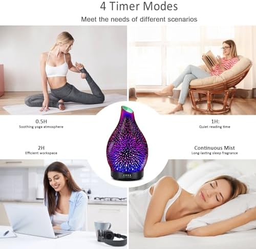 Essential Oil Diffuser 150ML -3D Firework Glass Aromatherapy Diffusers for Essential Oils with 4 Timer Setting Auto Shut-Off Silent Operation 7 Colors Lights Changing, Mothers Day for Room, Office - Image 6