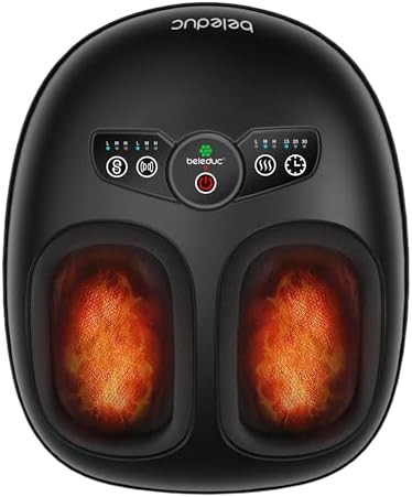 Beleduc Foot Massager with Heat and Compression, Deep Kneading Shiatsu Foot Massage for Plantar Fasciitis, Neuropathy & Circulation, 3 Intensities, Washable Covers, Fits Up to Men Size 14, Black by Beleduc