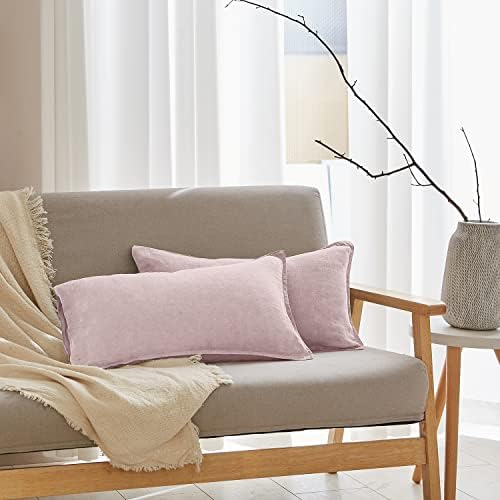 Simple&Opulence 100% Linen Lumbar Pillow Cover 12 x 20 Inches Set of 2 Rectangular Decorative Throw Cushion Cover for Couch Sofa Bed Living Room Office Soft Breathable Farmhouse - Blush Pink by SimpleOpulence